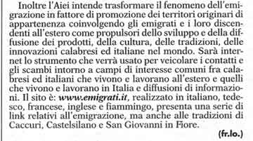 E' nata emigrati.it: promozioni e contatti attraverso Internet  Il CROTONESE N 96 16-18 dicembre 2003